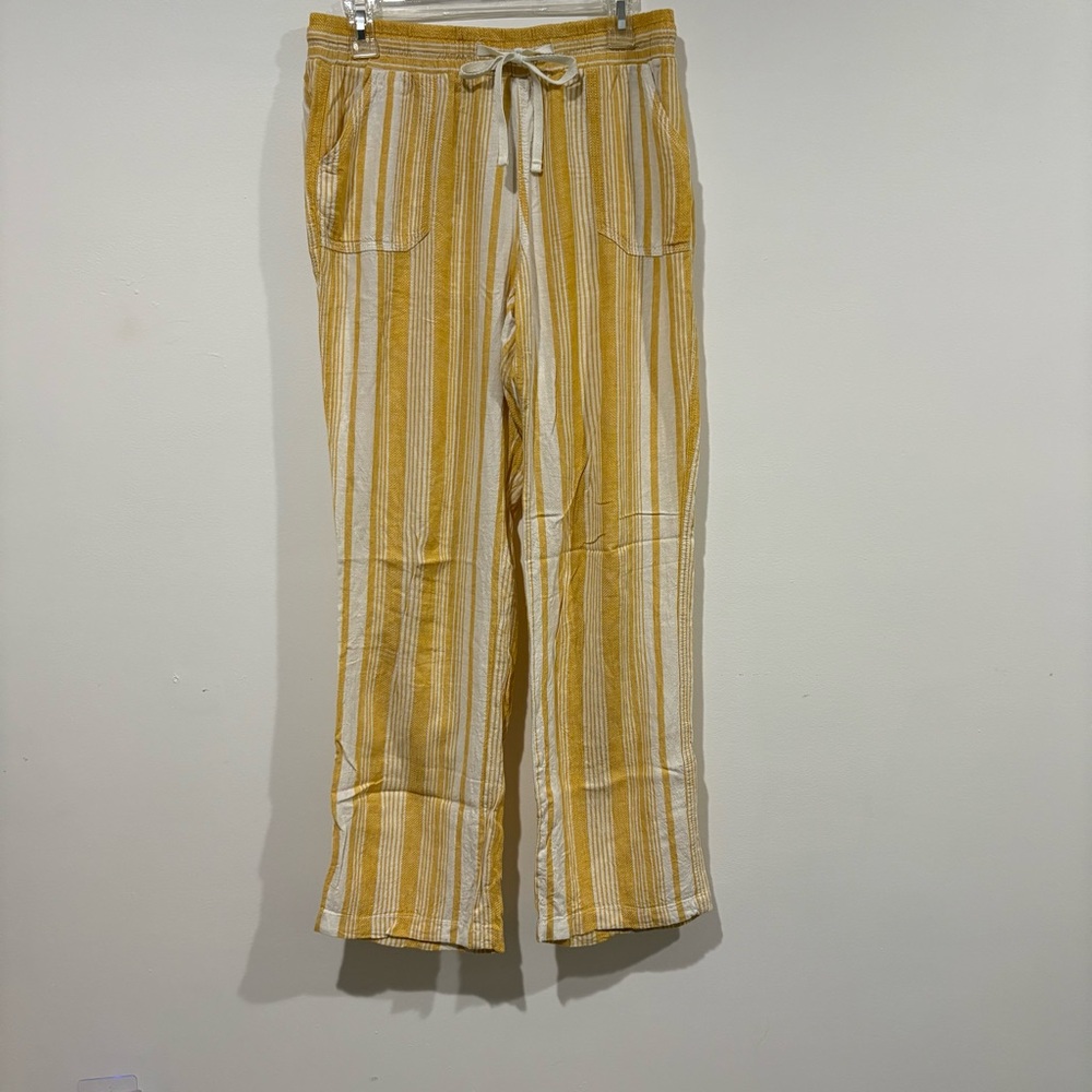 Striped Yellow and White Wide Leg Linen Pants